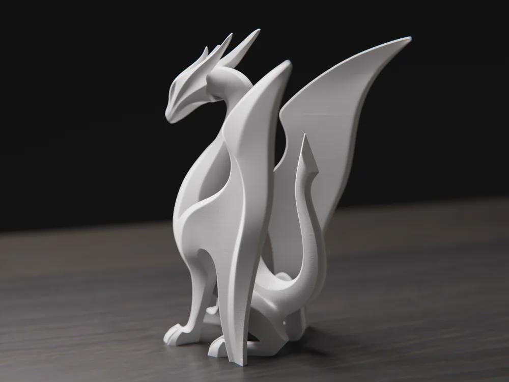 Minimalistische Drachen Skulptur | Fantasy Figur | Moderne Tierstatue | Abstrakte Mythologie