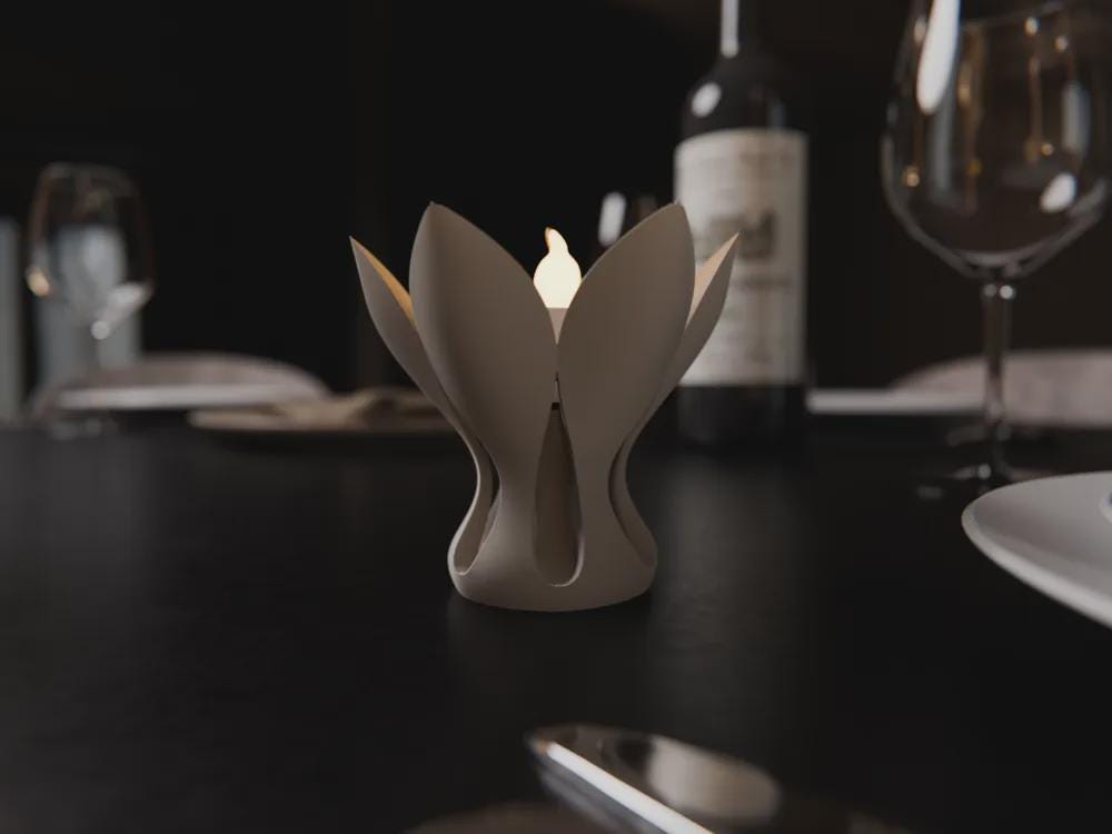 Blüten Teelichthalter | Organische Design Lampe | Minimalistische Florale Deko | LED Licht Fehn-factory.de