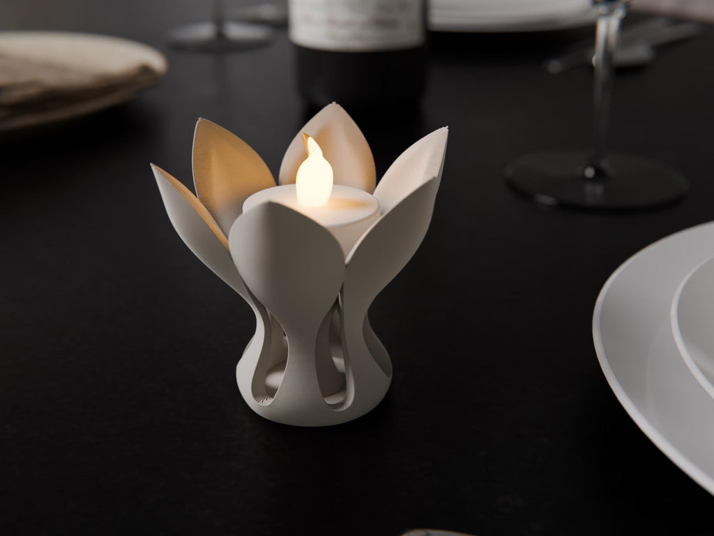 Blüten Teelichthalter | Organische Design Lampe | Minimalistische Florale Deko | LED Licht Fehn-factory.de
