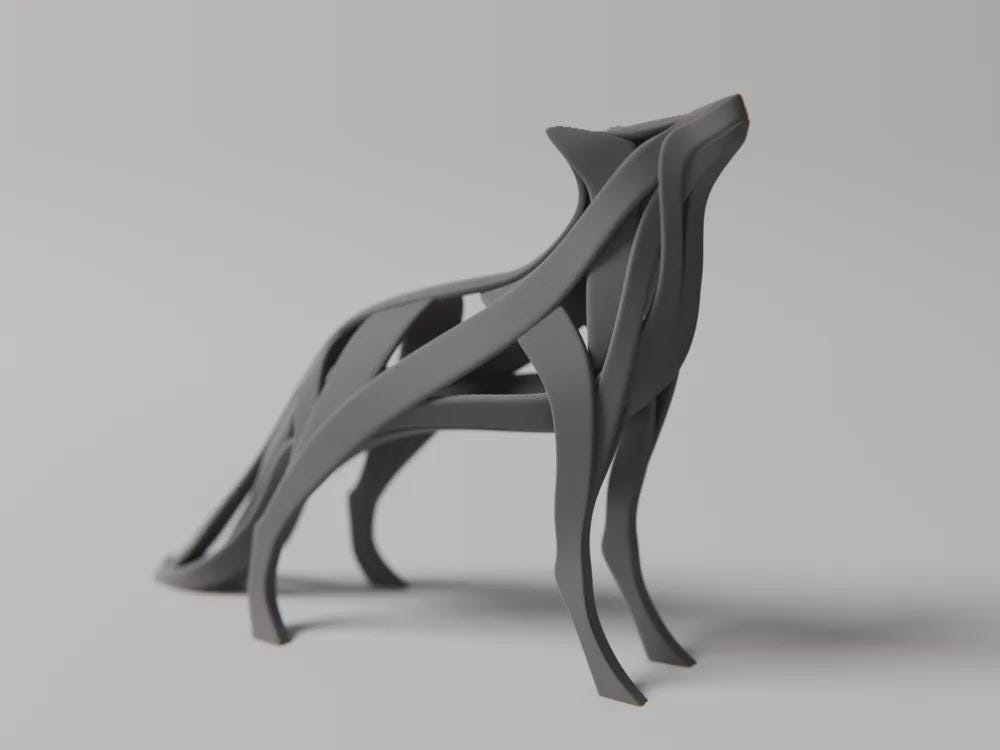 Abstrakte Wolf Skulptur | Fließende Linien Tierfigur | Modernes Design | Minimalistische Jagd Fehn-factory.de