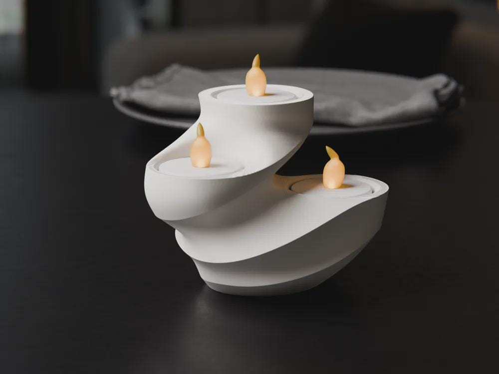 Wirbel Teelichthalter | Minimalistische LED Lampe | Modernes Spiral Design | Skulpturaler Kerzenständer Fehn-factory.de
