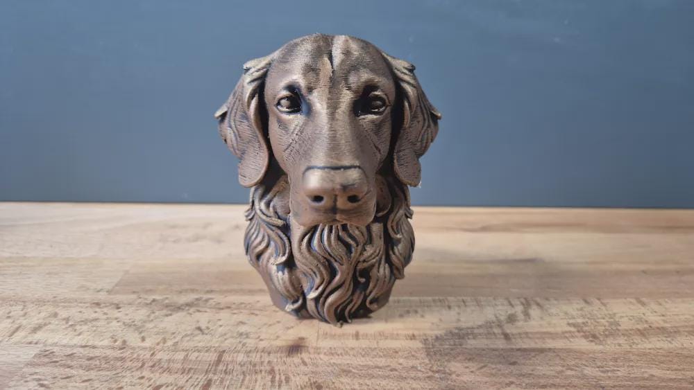Flat Coated Retriever Büste / Realistic Flat Coated Retriever Bust - Handbemalt & Detailliert