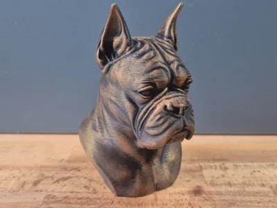 Boxer mit kupierten Ohren Büste / Realistic Boxer with Cropped Ears Bust - Handbemalt & Detailliert