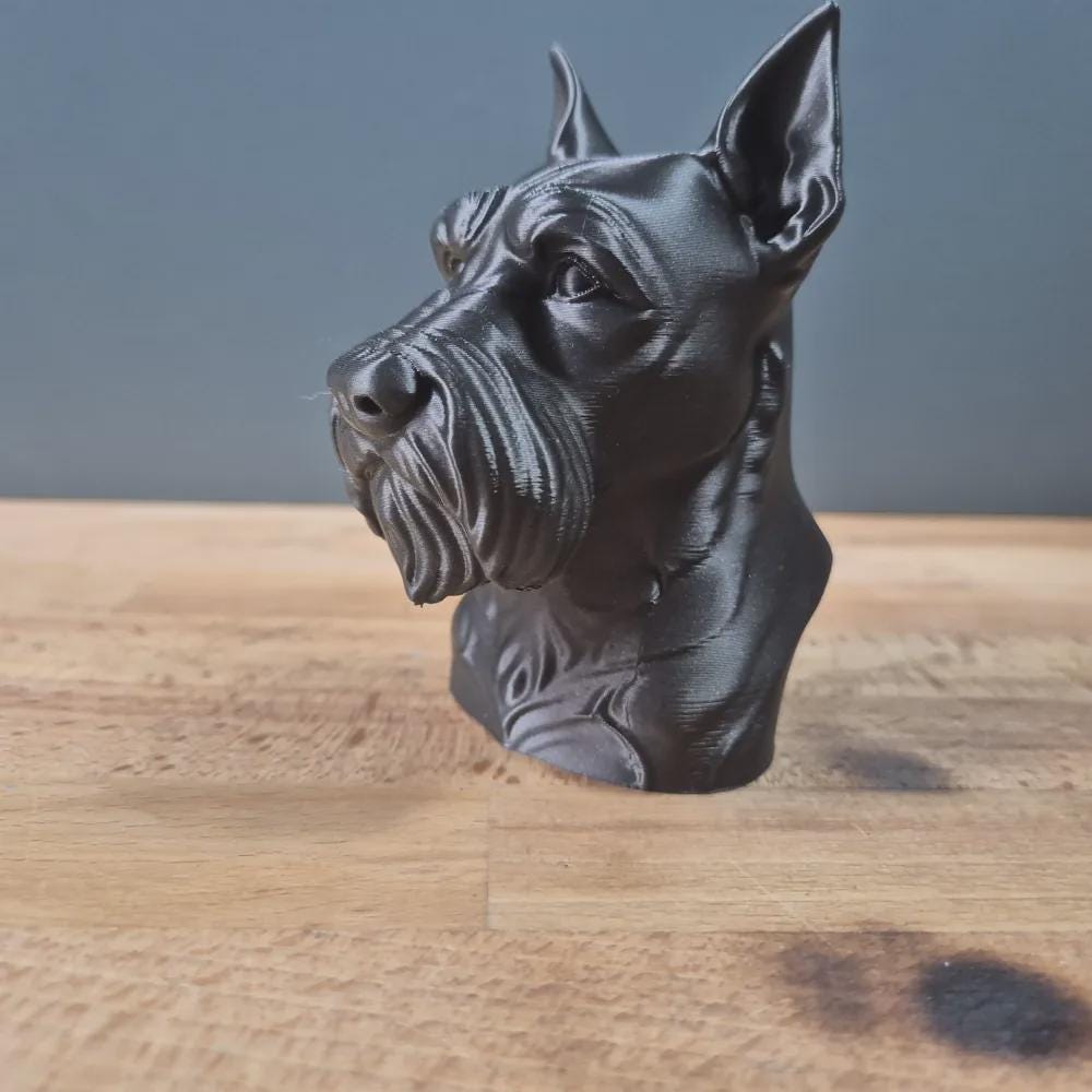 Schnauzer Büste mit kupierten Ohren / Realistic Schnauzer with Cropped Ears Bust - Handbemalt & Detailliert
