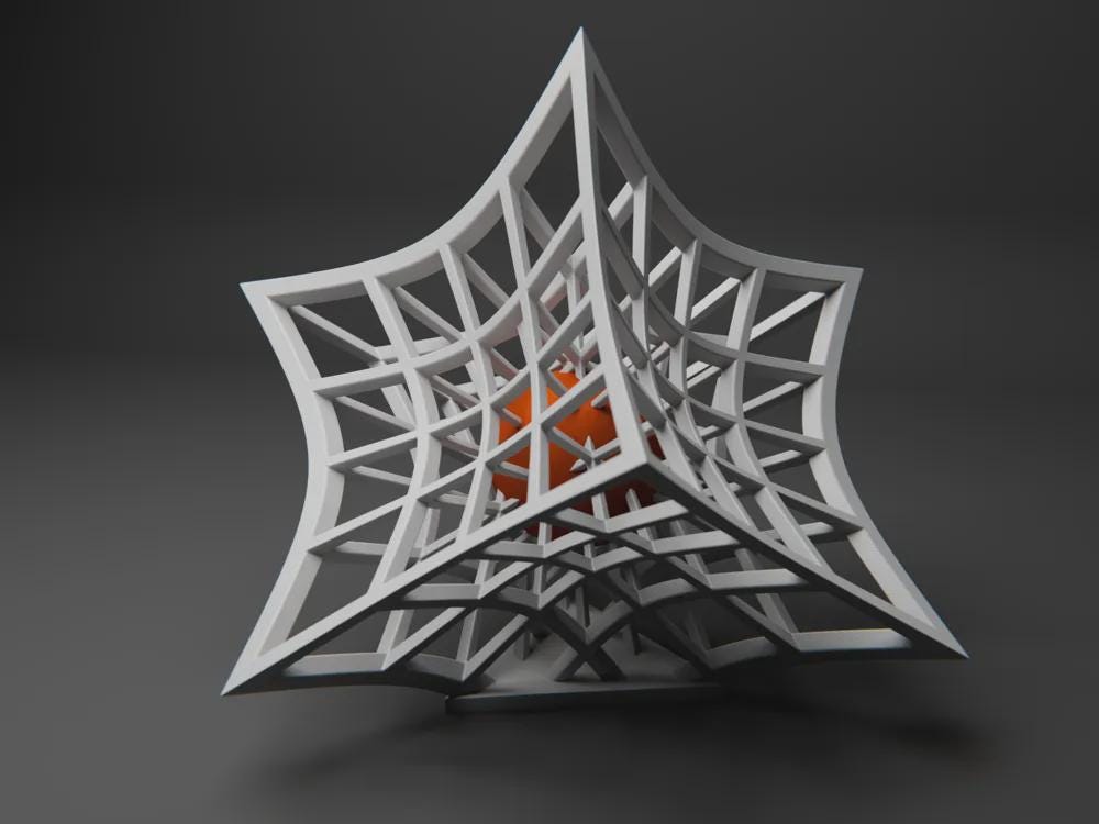 Verformung des Raumes | Geometric Lattice Sculpture | Abstrakte Gitterstruktur | Architektonische Deko