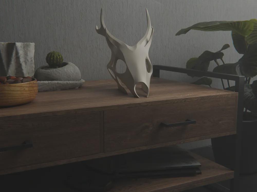 Wendigo-Schädel Skulptur | Gothic Antlered Skull | Dark Art Fantasy Deko | Großes Statement