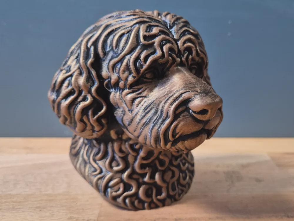Portugiesischer Wasserhund Büste – Realistic Portuguese Water Dog Dog Bust | Handbemalt & 3D-Printed – Ultra-Detaillierte Sculpture