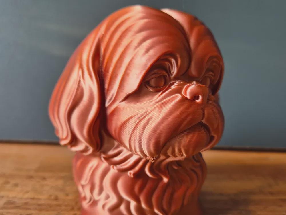 Realistic Shih Tzu Dog Bust | Handbemalt & 3D-Printed – Hochdetaillierte Skulptur Fehn-factory.de