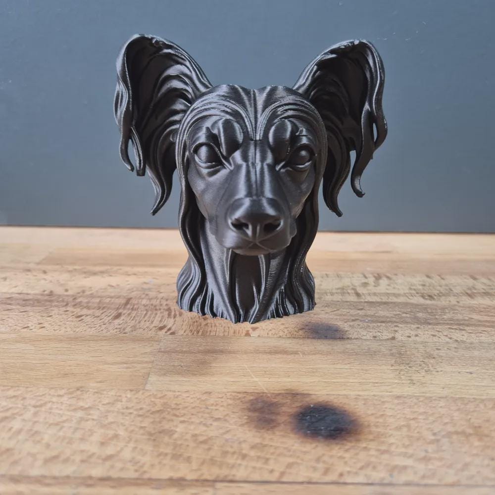 Chinesische Schopfhundbüste / Chinese Crested Bust – Hochdetaillierte Hundebüste, handbemalt als Unikat Fehn-factory.de
