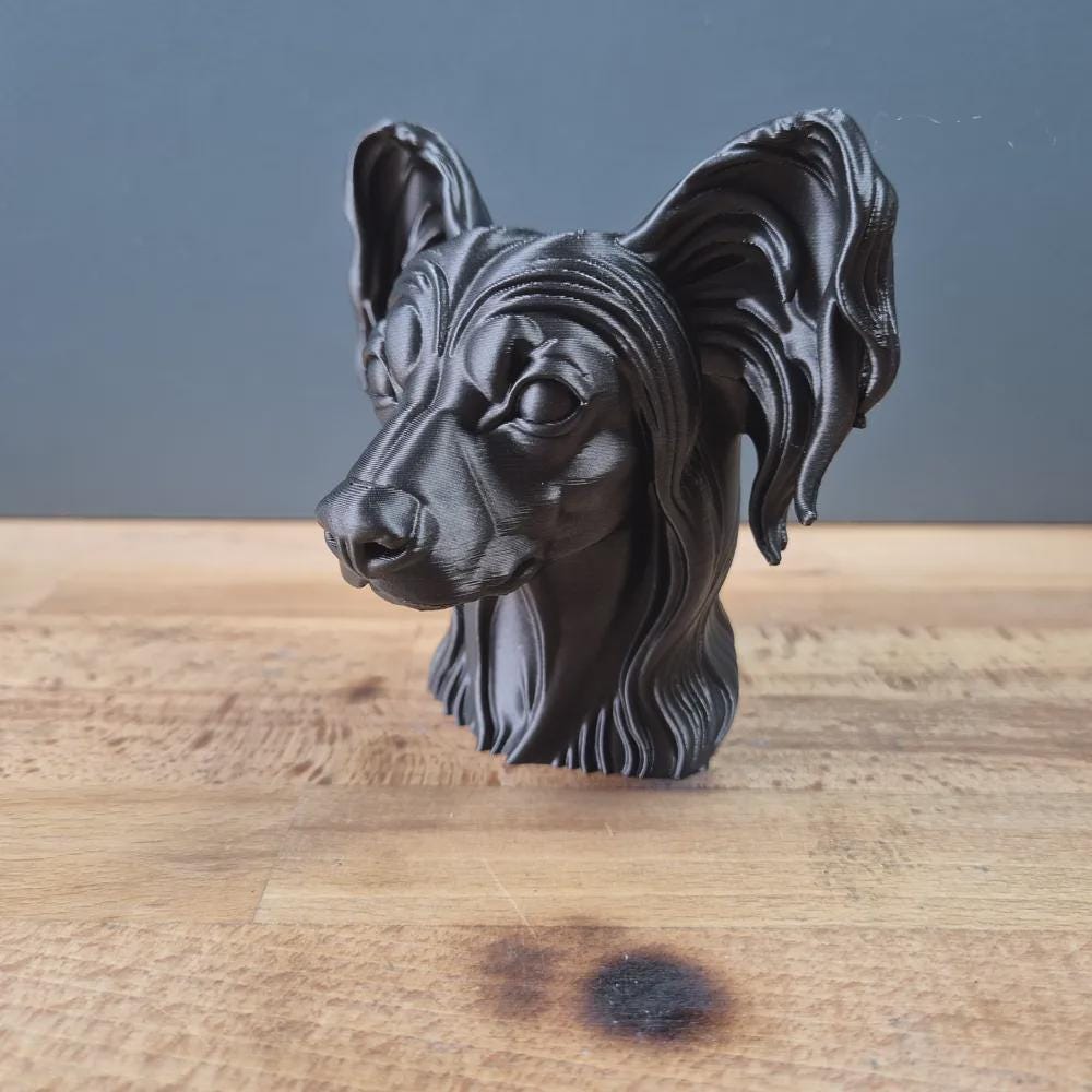 Chinesische Schopfhundbüste / Chinese Crested Bust – Hochdetaillierte Hundebüste, handbemalt als Unikat Fehn-factory.de