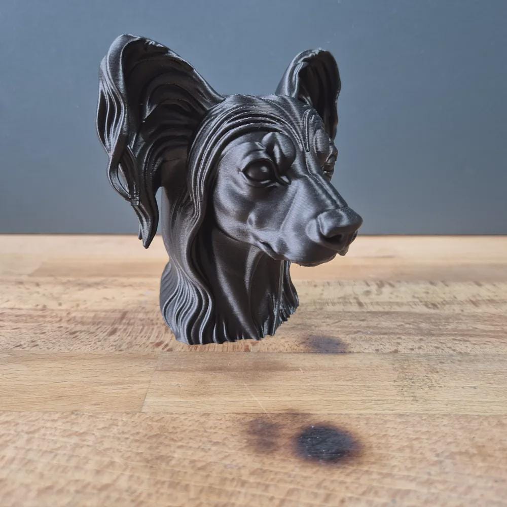 Chinesische Schopfhundbüste / Chinese Crested Bust – Hochdetaillierte Hundebüste, handbemalt als Unikat Fehn-factory.de