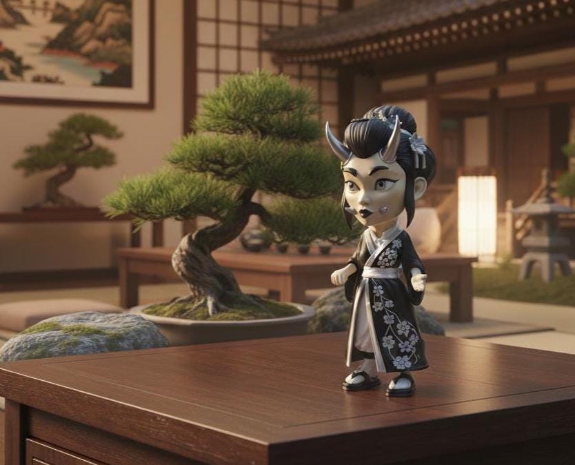 Hannya Chibi Oni Geisha Figur Japanische Dämonin | Japanese Demon Chibi Designer Toy Anime Collectible Figurine