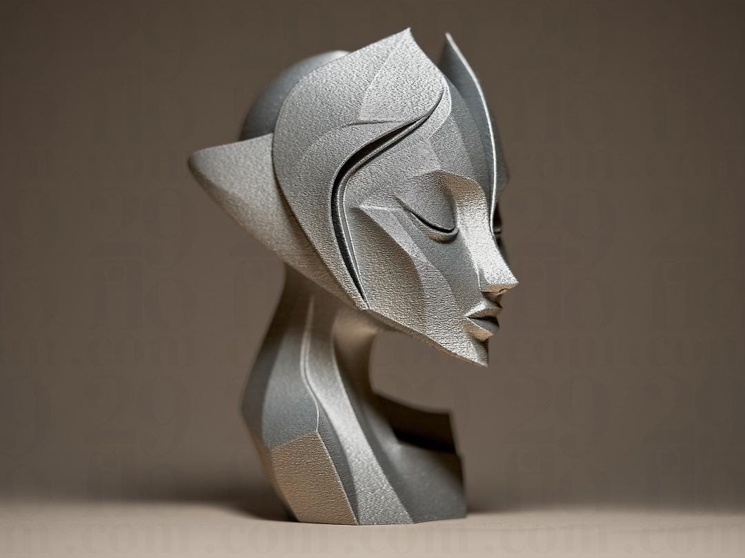 Futuristische Frauenbüste | Futuristic Woman Statue | Cyberpunk Art Decor | Silver Robot Sculpture | Modern Sci-Fi Gift | Gaming Room