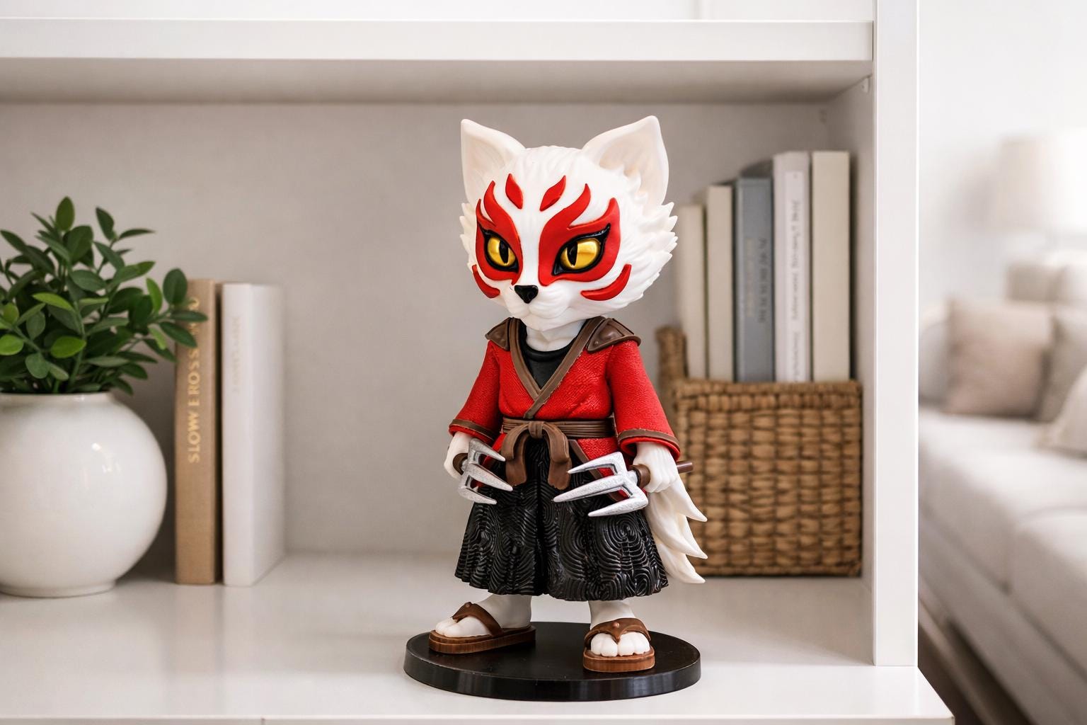 Kitsune Chibi Figur – Asiatischer Fuchs Krieger | Kitsune Chibi Figure – Asian Fox Warrior Collectible