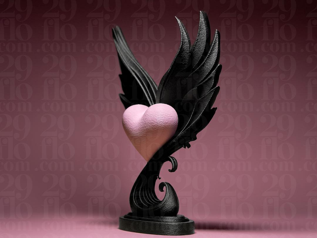 Geflügeltes Herz Skulptur | Winged Heart Statue | Gothic Love Decor | Angel Wings | Memorial Gift | Valentinstag | Dark Romance - 25cm