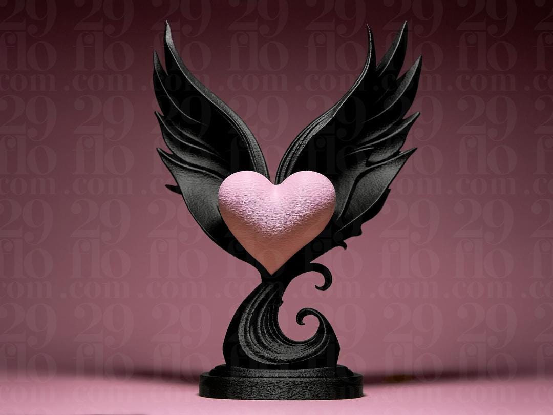 Geflügeltes Herz Skulptur | Winged Heart Statue | Gothic Love Decor | Angel Wings | Memorial Gift | Valentinstag | Dark Romance - 20cm