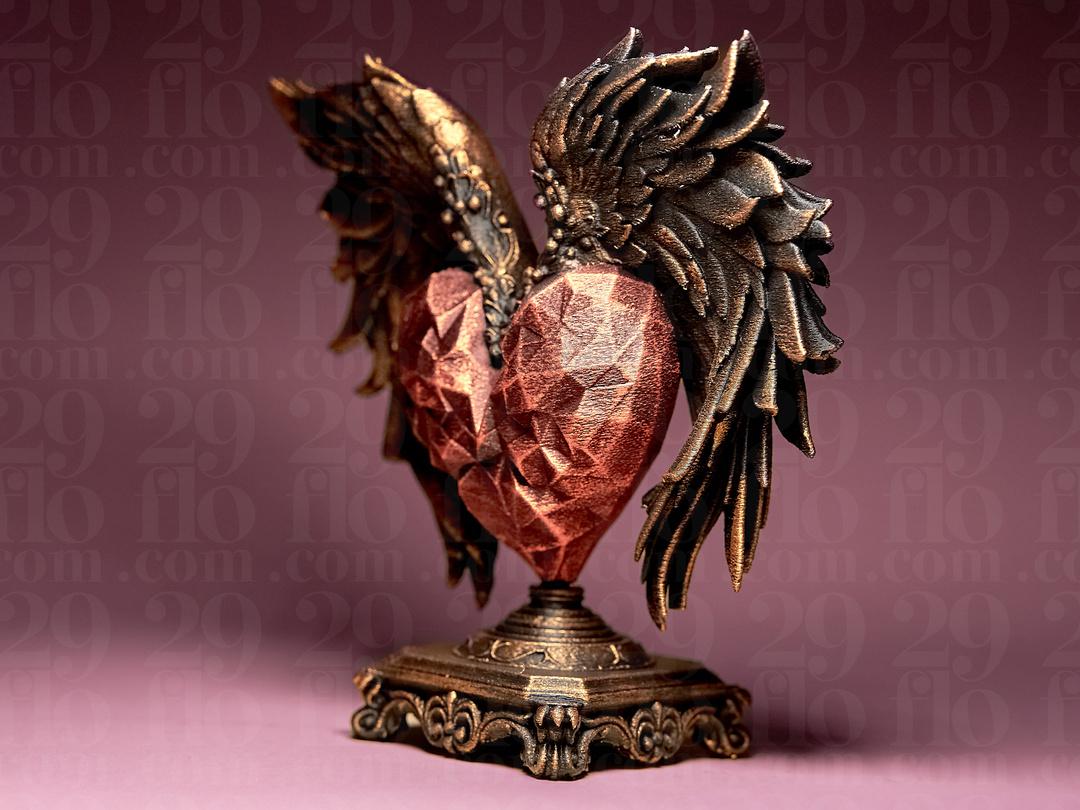Heiliges Herz mit Flügeln Skulptur | Sacred Winged Heart Statue | Gothic Home Decor | Faceted Ruby Heart | Memorial Gift | Barock Engel