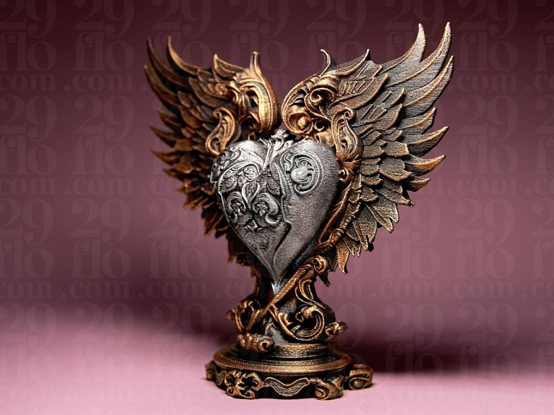 Barockes Herz mit Flügeln Skulptur | Baroque Winged Heart Statue | Antique Home Decor | Sacred Heart Art | Memorial Gift | Religious Decor