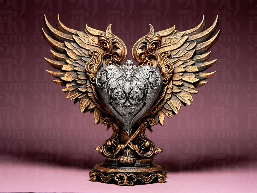 Barockes Herz mit Flügeln Skulptur | Baroque Winged Heart Statue | Antique Home Decor | Sacred Heart Art | Memorial Gift | Religious Decor