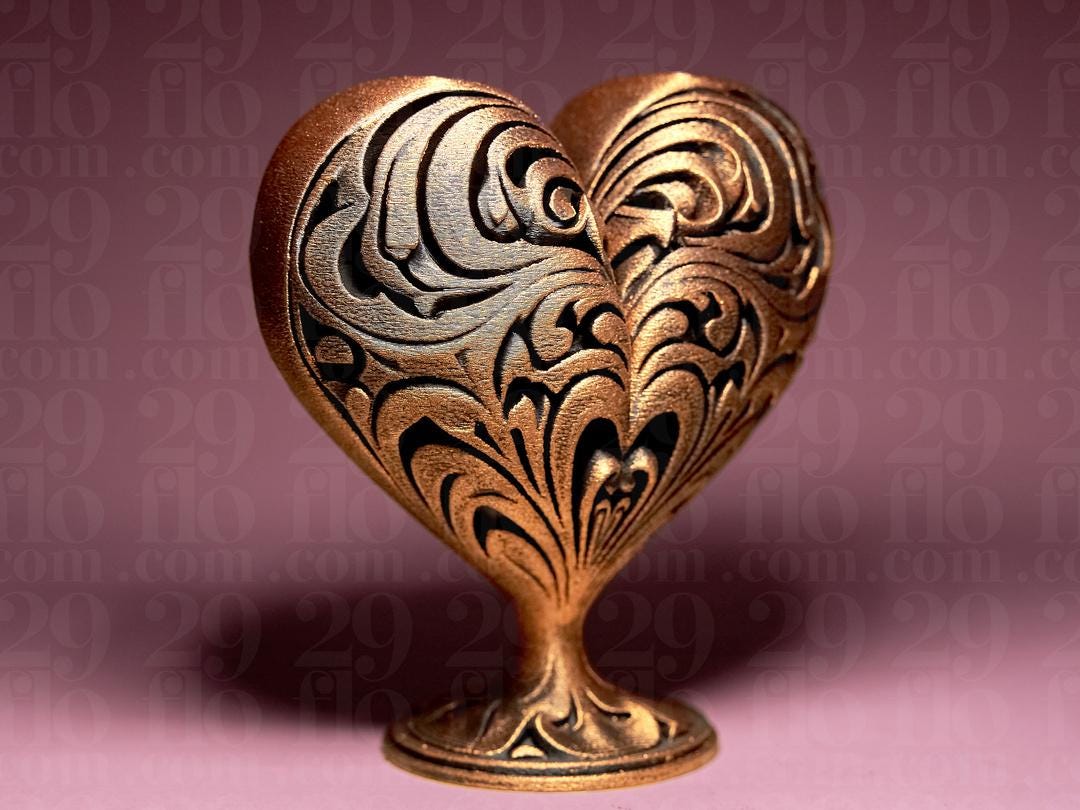 Ornament Herz Skulptur | Ornamental Filigree Heart Statue | Antik Bronze Look | Gothic Home Decor | Valentinstag Geschenk | Love Art