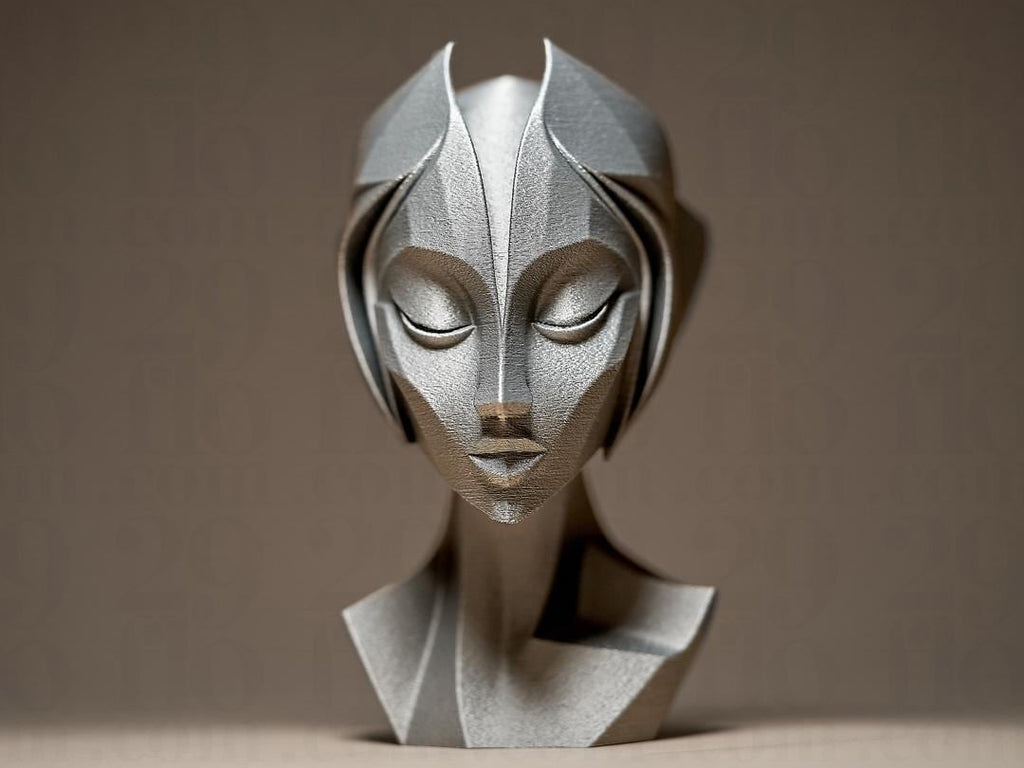 Futuristische Frauenbüste | Futuristic Woman Statue | Cyberpunk Art Decor | Silver Robot Sculpture | Modern Sci-Fi Gift | Gaming Room