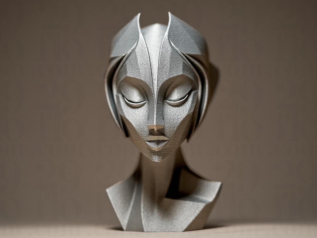 Futuristische Frauenbüste | Futuristic Woman Statue | Cyberpunk Art Decor | Silver Robot Sculpture | Modern Sci-Fi Gift | Gaming Room