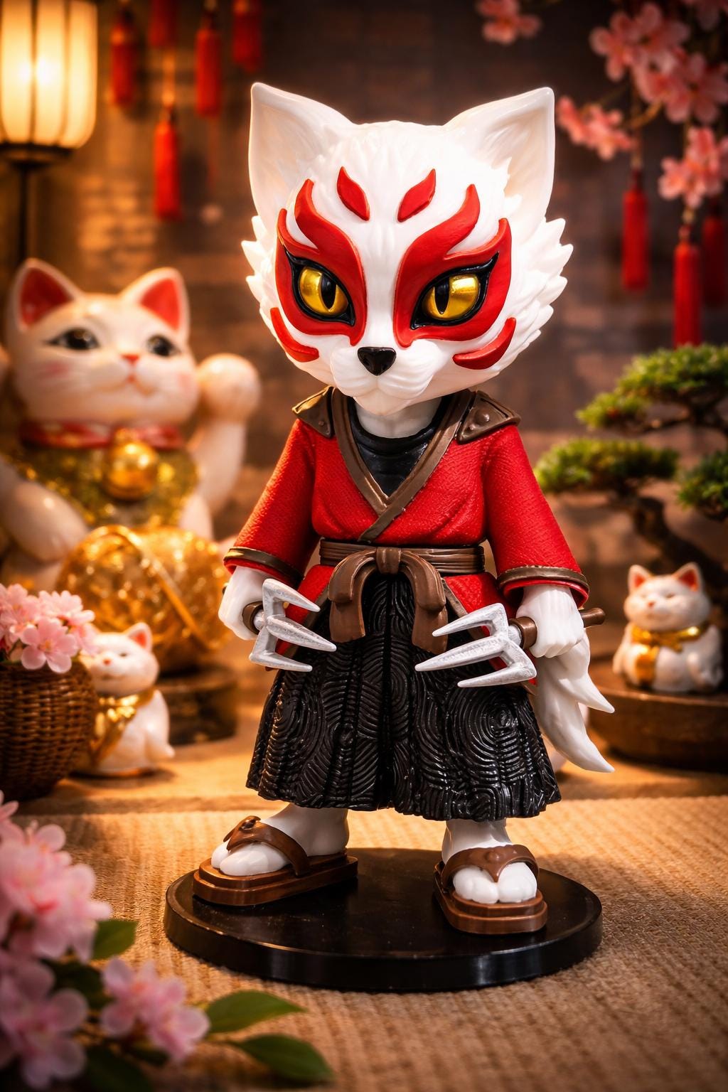 Kitsune Chibi Figur – Asiatischer Fuchs Krieger | Kitsune Chibi Figure – Asian Fox Warrior Collectible