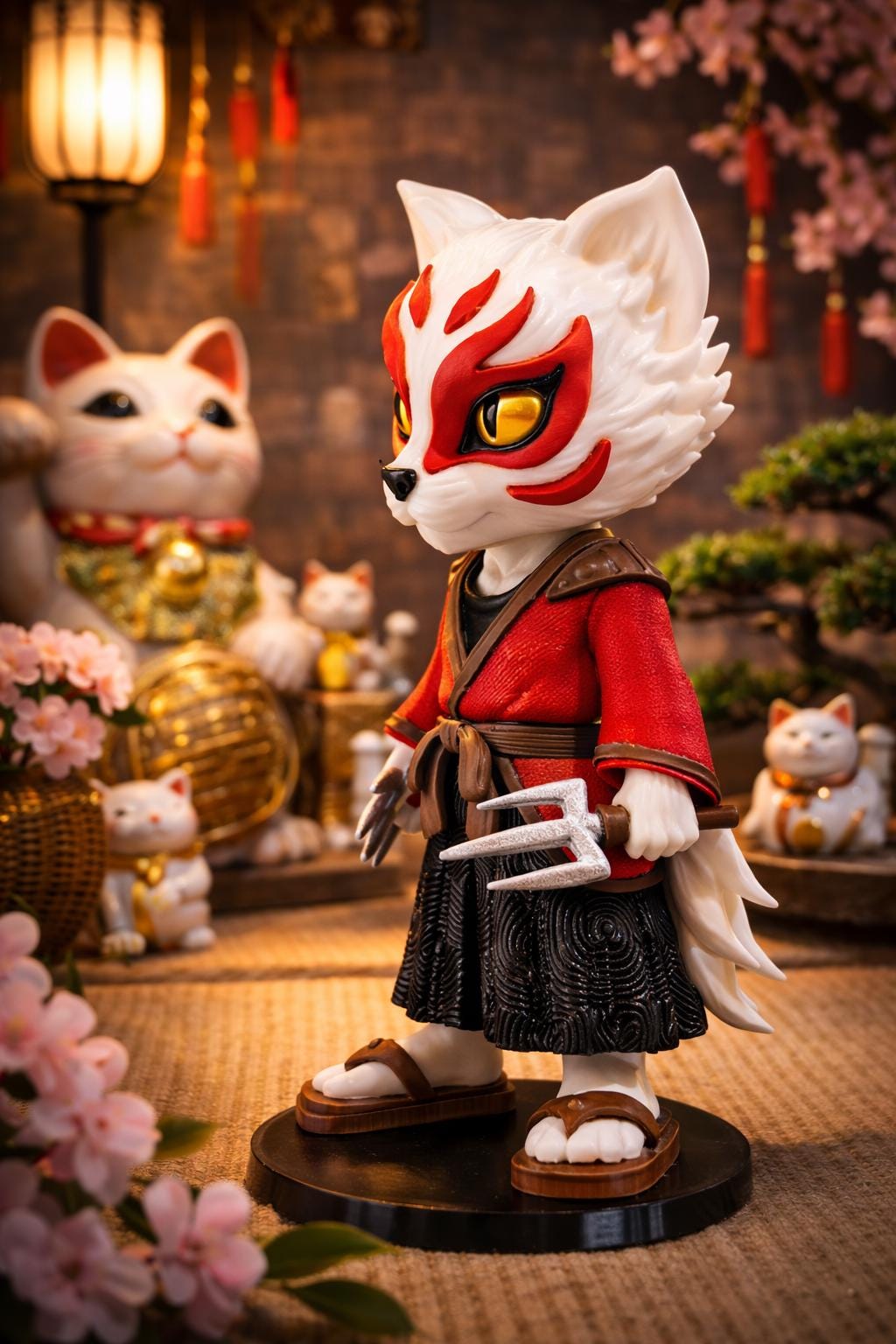 Kitsune Chibi Figur – Asiatischer Fuchs Krieger | Kitsune Chibi Figure – Asian Fox Warrior Collectible