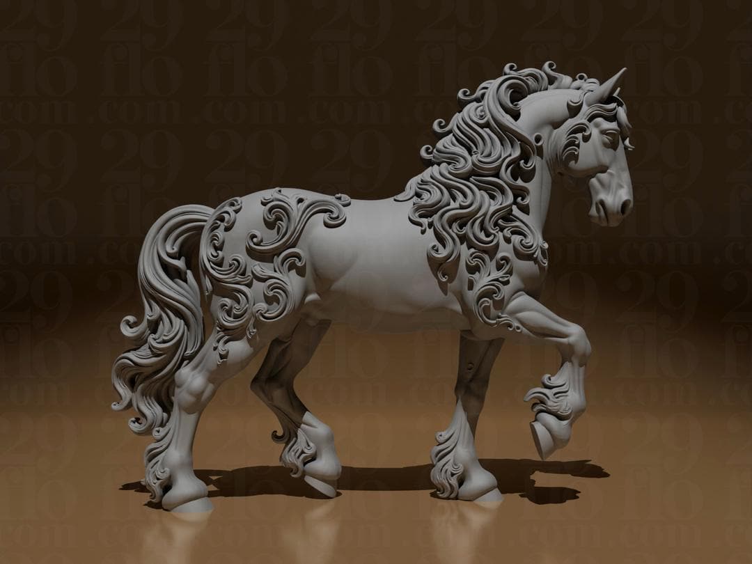 Florale Pferde Skulptur | Baroque Horse Statue | Equestrian Decor | Hengst Figur | Ornament Tierfigur | Reitsport Geschenk Fehn-factory.de