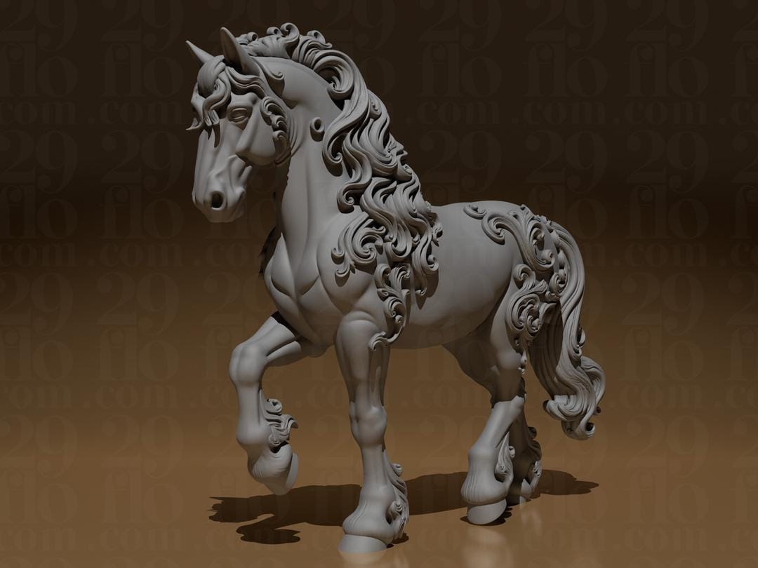 Florale Pferde Skulptur | Baroque Horse Statue | Equestrian Decor | Hengst Figur | Ornament Tierfigur | Reitsport Geschenk Fehn-factory.de