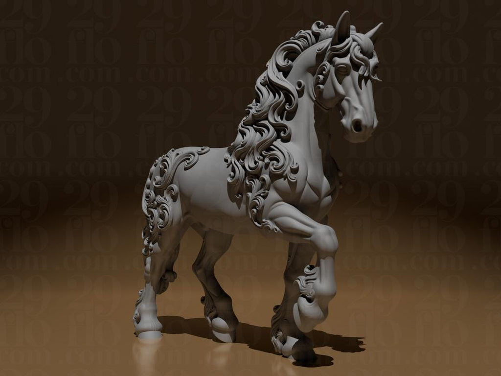 Florale Pferde Skulptur | Baroque Horse Statue | Equestrian Decor | Hengst Figur | Ornament Tierfigur | Reitsport Geschenk Fehn-factory.de