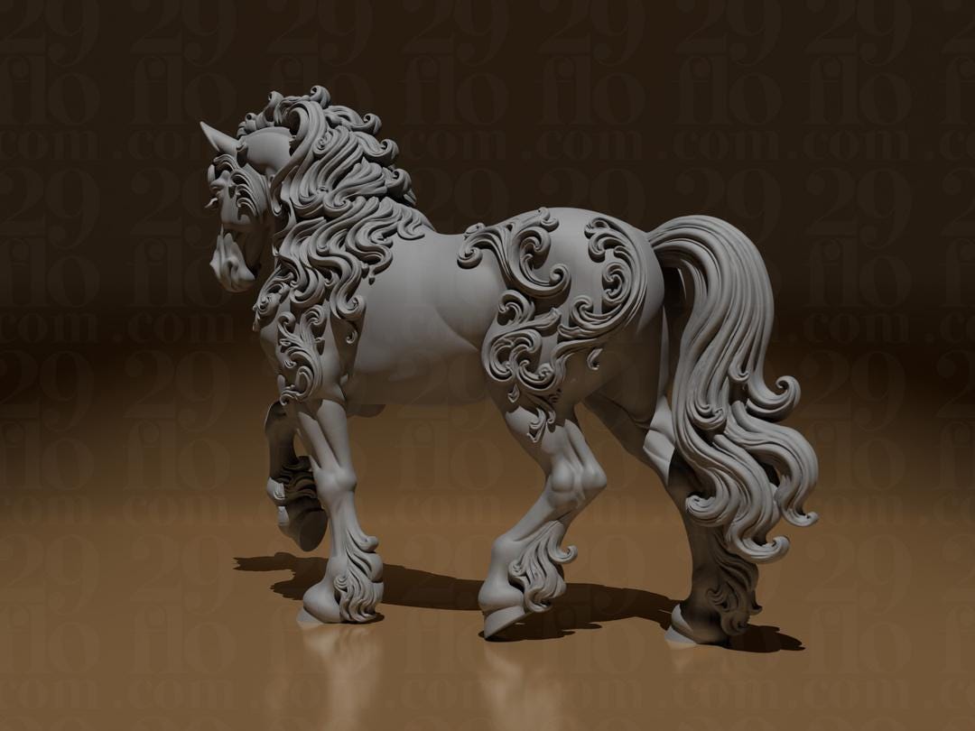 Florale Pferde Skulptur | Baroque Horse Statue | Equestrian Decor | Hengst Figur | Ornament Tierfigur | Reitsport Geschenk Fehn-factory.de