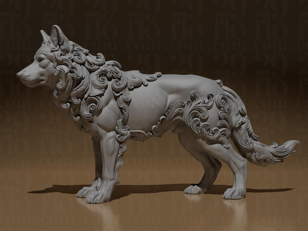 Florale Wolf Skulptur | Baroque Wolf Statue | Fantasy Animal Decor | Wild Life Gift | Ornament Tierfigur | Spirit Animal Art Fehn-factory.de