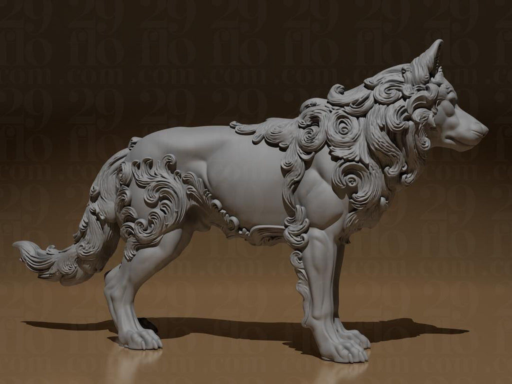 Florale Wolf Skulptur | Baroque Wolf Statue | Fantasy Animal Decor | Wild Life Gift | Ornament Tierfigur | Spirit Animal Art Fehn-factory.de