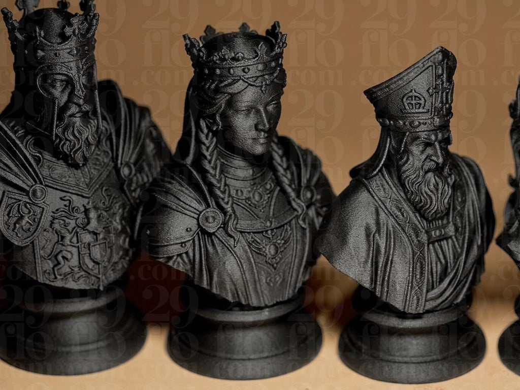 Mittelalter Schachfiguren Set | Medieval Stylized Chess Pieces | Custom Chess Set | King & Queen Busts | Strategy Board Game Fehn-factory.de