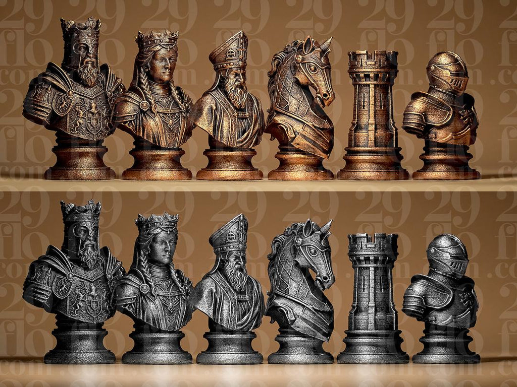 Mittelalter Schachfiguren Set | Medieval Stylized Chess Pieces | Custom Chess Set | King & Queen Busts | Strategy Board Game Fehn-factory.de
