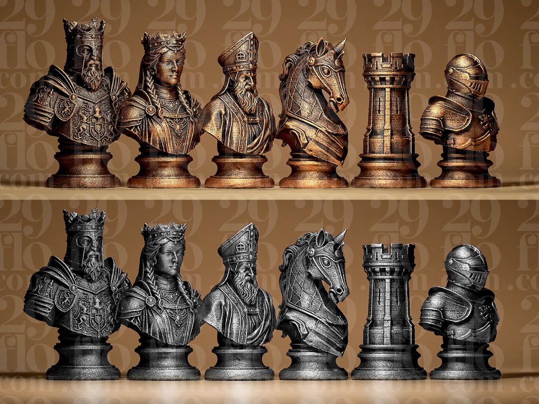 Mittelalter Schachfiguren Set | Medieval Stylized Chess Pieces | Custom Chess Set | King & Queen Busts | Strategy Board Game Fehn-factory.de