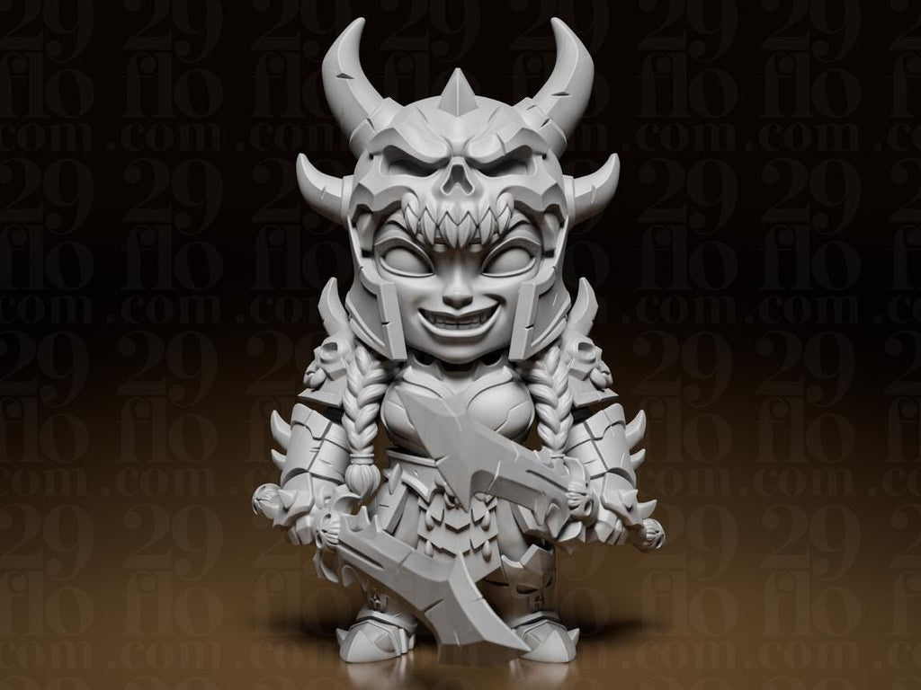 Angry Female Warrior Figur | Chibi Barbarian Statue | Fantasy Tabletop Decor | Cute Fighter Desk Toy | Gamer Gift | D&D Character Fehn-factory.de