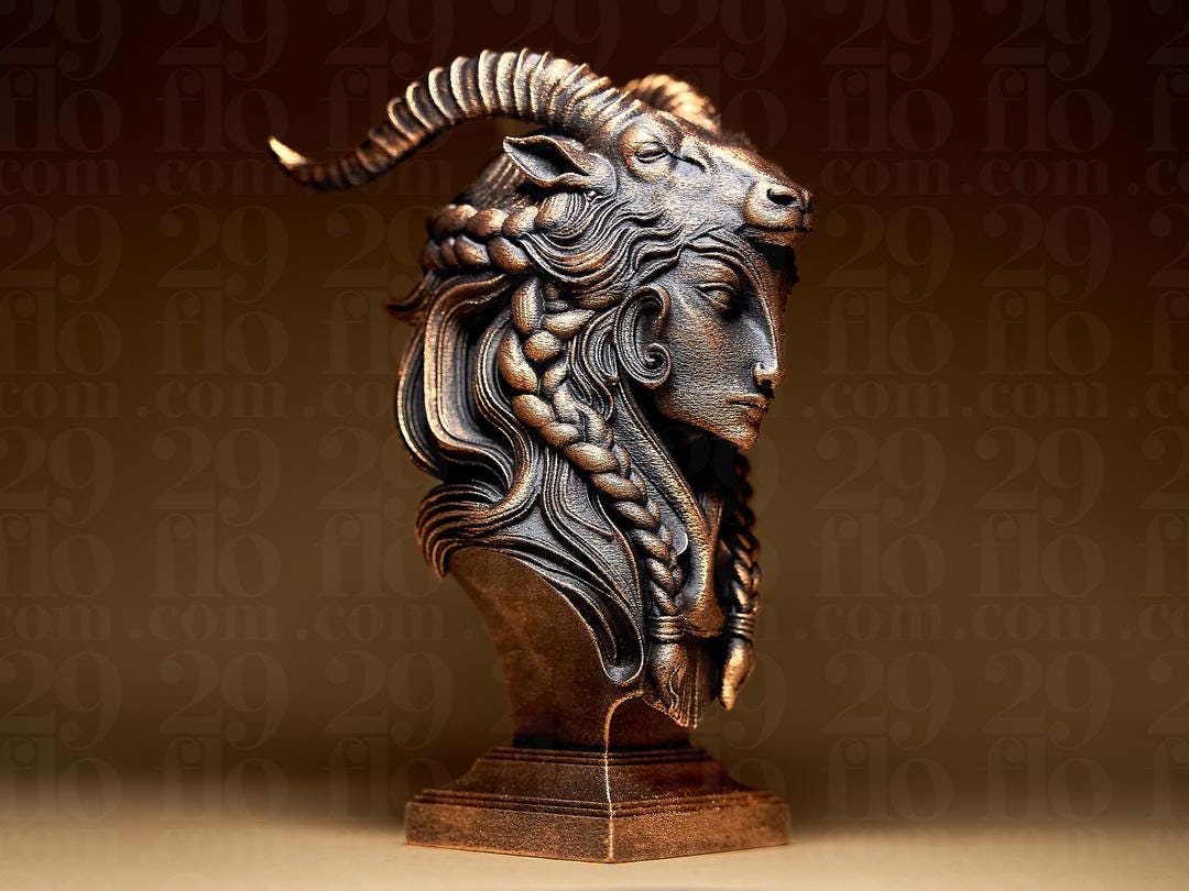 Steinbock Sternzeichen Figur | Capricorn Zodiac Statue | Fantasy Bust | Astrology Decor | The Goat Sculpture | Earth Sign | Bronze Black Fehn-factory.de