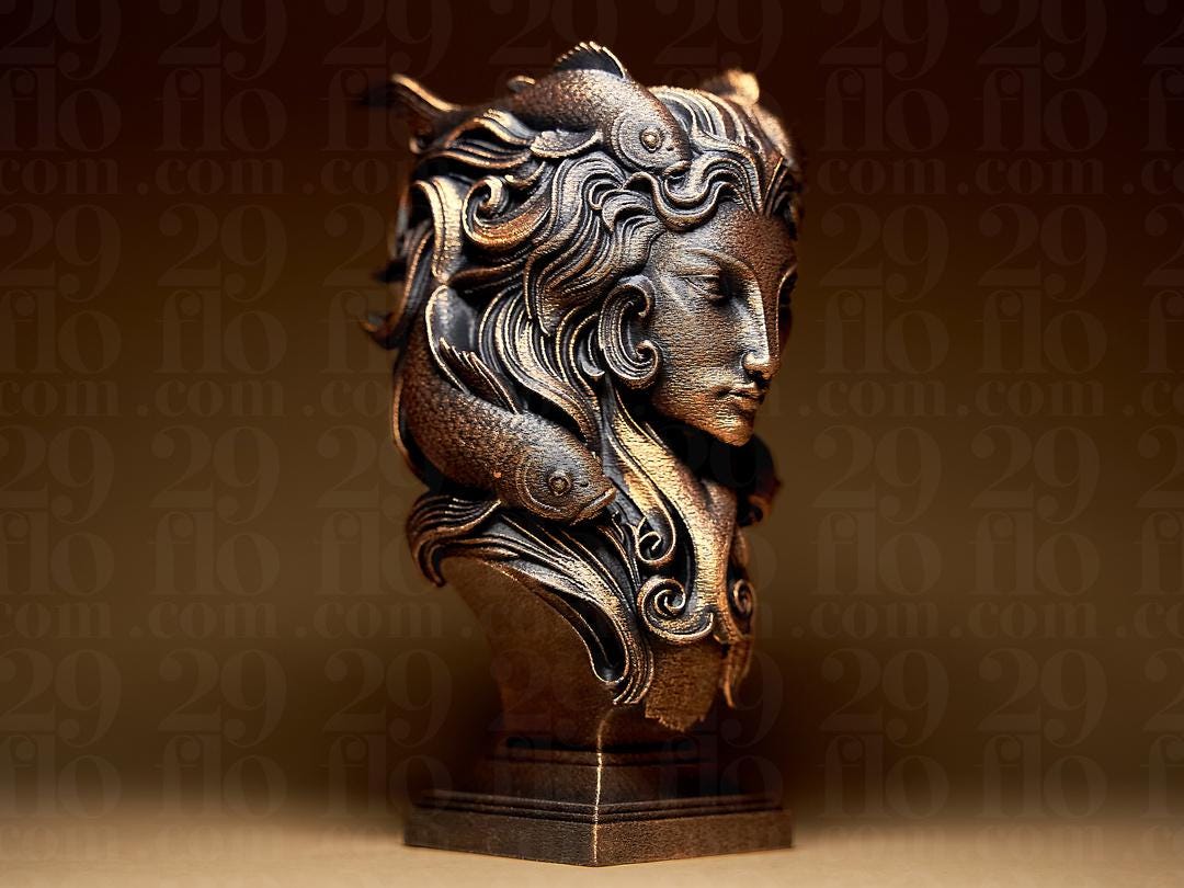 Fische Sternzeichen Figur | Pisces Zodiac Statue | Fantasy Bust | Astrology Decor | The Fish Sculpture | Water Sign | Bronze Black Fehn-factory.de