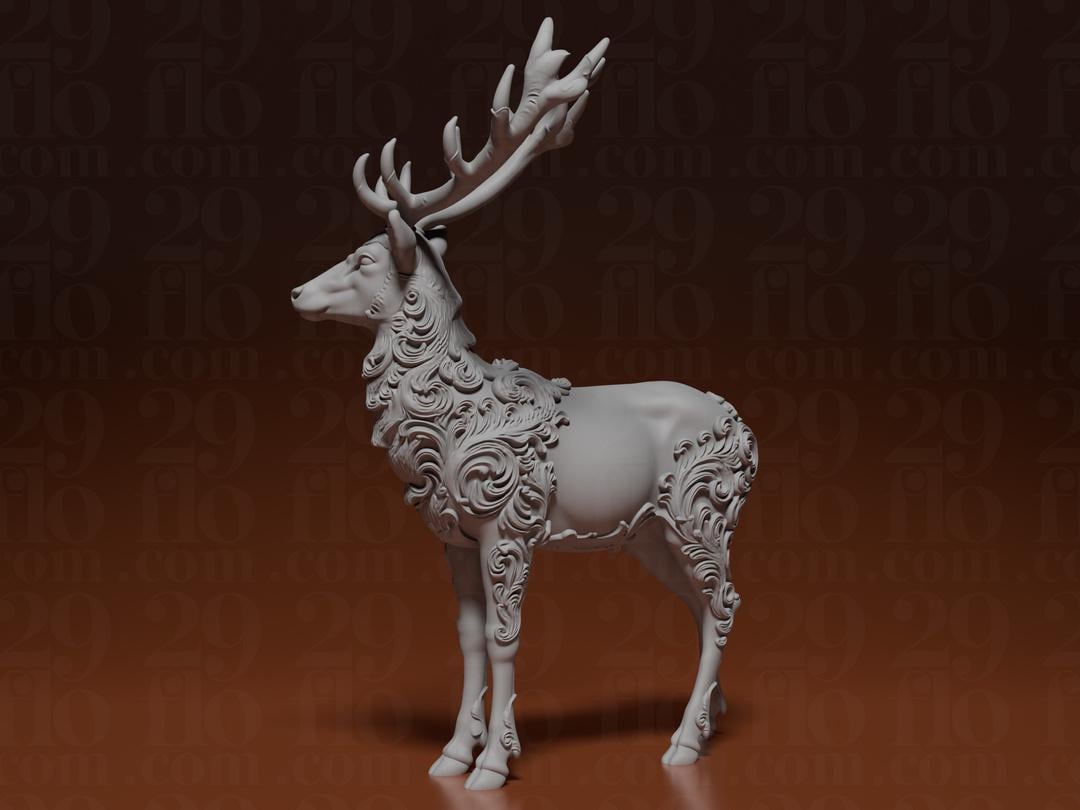Florale Hirsch Skulptur Exklusiv | Ornate Deer Statue | Forest Animal Figurine | Boho Decor | Fantasy Stag Art | Woodland Nature Gift Fehn-factory.de
