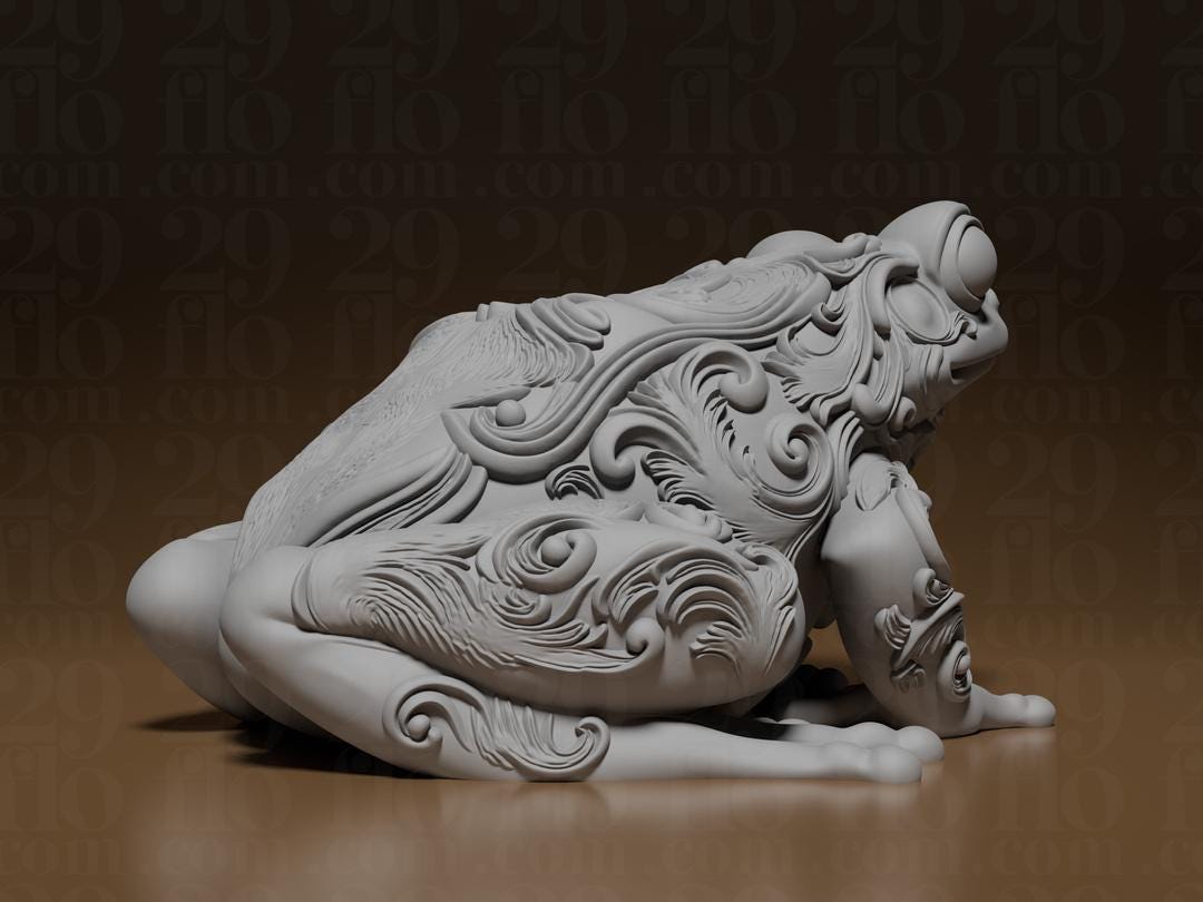 Florale Frosch Skulptur Exklusiv | Ornate Frog Statue | Mandala Amphibian Figurine | Boho Decor | Pond Animal Art | Lucky Toad Gift Fehn-factory.de