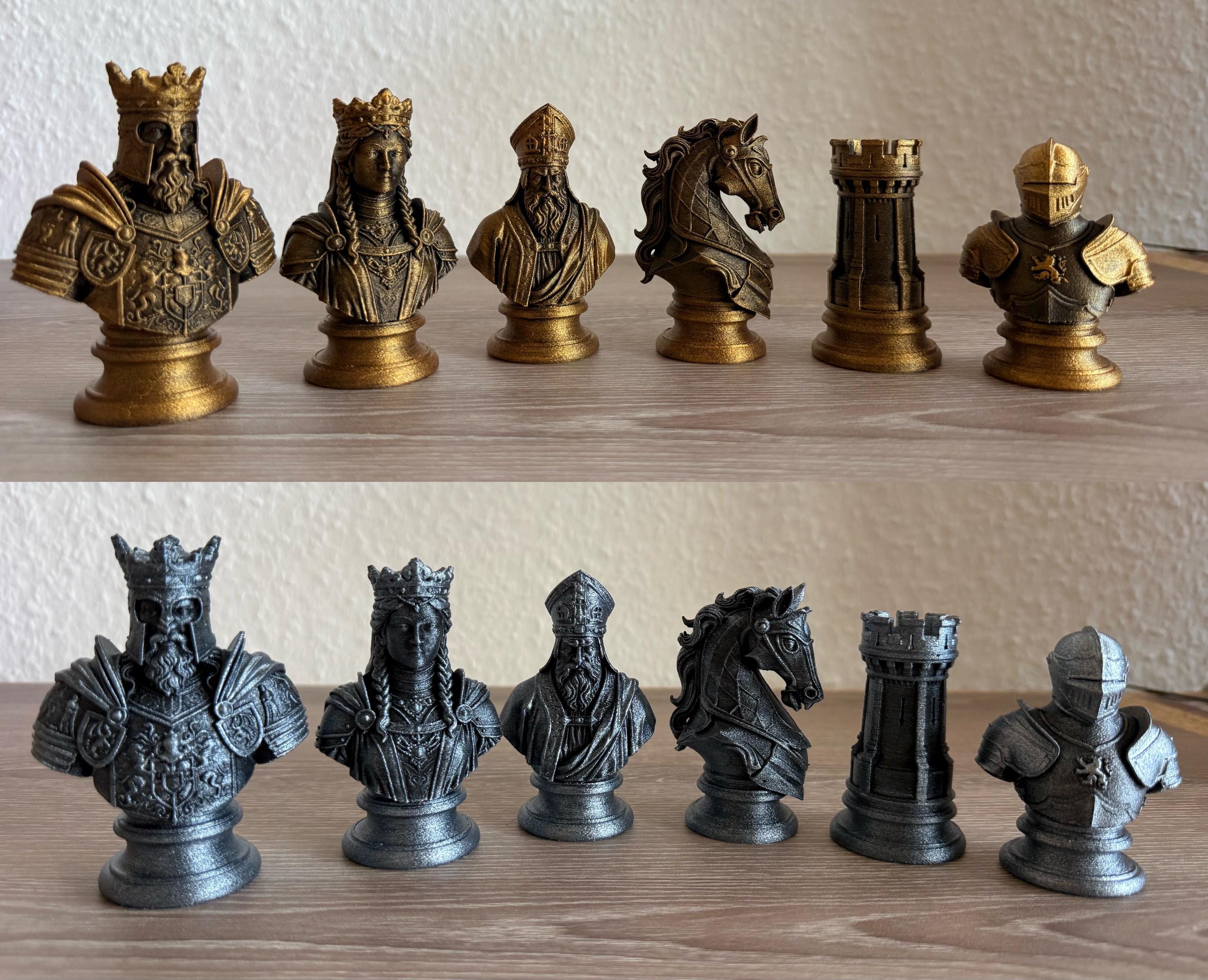 Mittelalter Schachfiguren Set | Medieval Stylized Chess Pieces | Custom Chess Set | King & Queen Busts | Strategy Board Game Fehn-factory.de