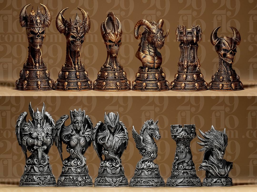 Engel vs Dämonen Schachfiguren | Angels vs Demons Chess Set | Fantasy Board Game | Gothic Chess Pieces | Good vs Evil | Custom Busts Fehn-factory.de