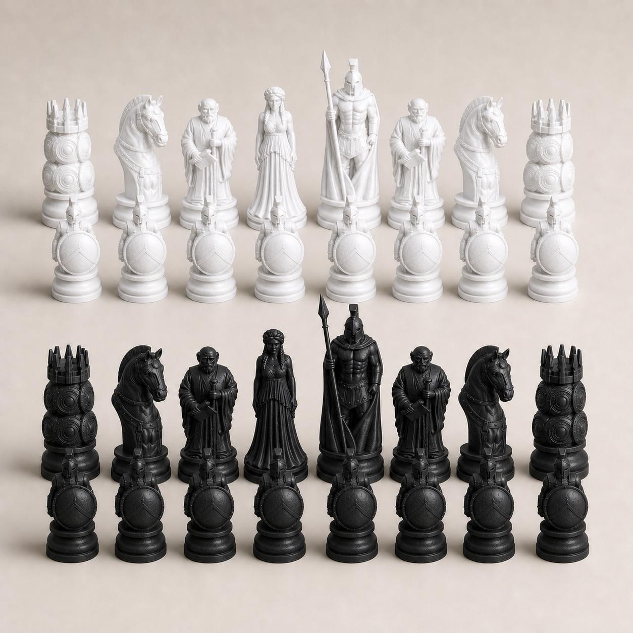 Spartaner-Schachfigurenset – komplettes 32-teiliges, 3D-gedrucktes PLA-Schachset | Geschenk für Schachfans | Sammlerstück | Made in Germany FehnFactory