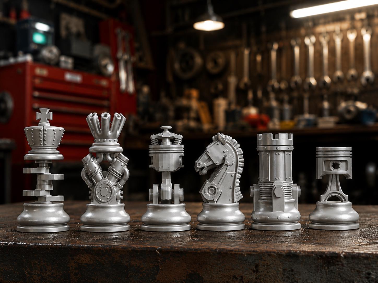 Motoren-und-Mechanik-Schachfigurenset – komplettes 32-teiliges PLA-Schachset | Made in Germany FehnFactory