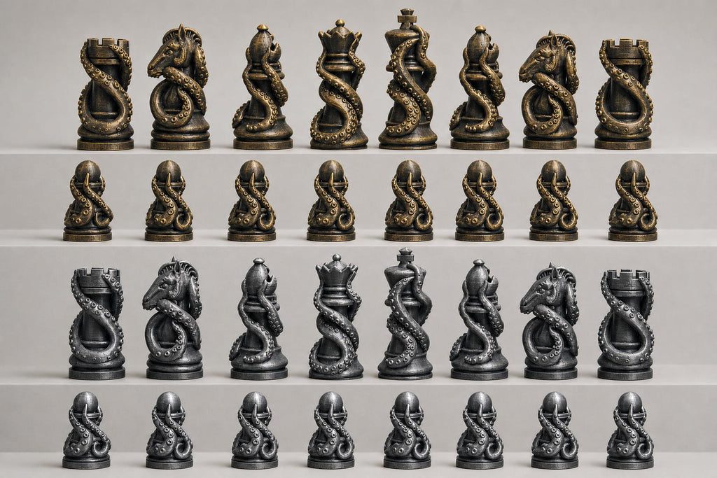 Tentakel-Schachfigurenset – komplettes 32-teiliges, 3D-gedrucktes PLA-Schachset | Geschenk für Schachfans | Sammlerstück | Made in Germany FehnFactory