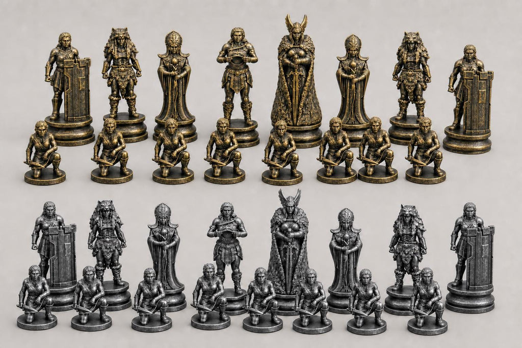 Wikingerinnen-Schachfigurenset – komplettes 32-teiliges, 3D-gedrucktes PLA-Schachset | Geschenk für Schachfans | Made in Germany FehnFactory