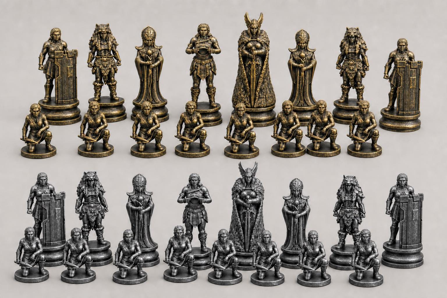 Wikingerinnen-Schachfigurenset – komplettes 32-teiliges, 3D-gedrucktes PLA-Schachset | Geschenk für Schachfans | Made in Germany FehnFactory
