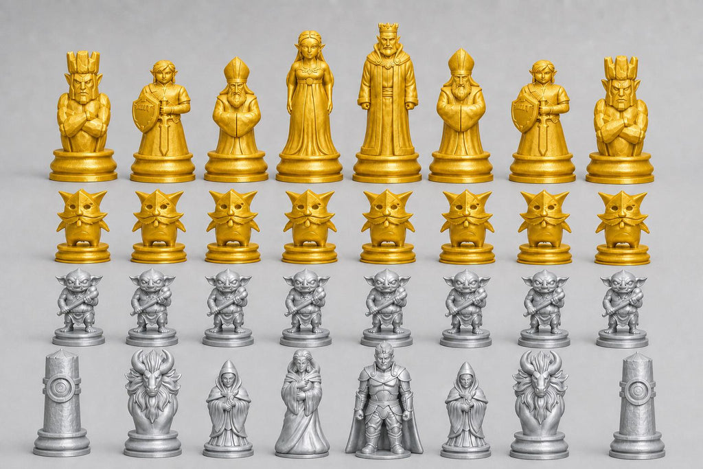 Fantasy-Helden-Schachfigurenset – komplettes 32-teiliges, 3D-gedrucktes PLA-Schachset | Geschenk für Schachfans | Made in Germany FehnFactory